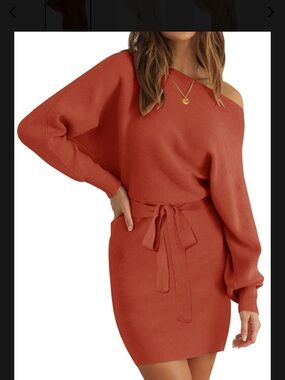 MEROKEETY OFF SHOULDER RIBBED KNIT BELTED SWEATER DRESS